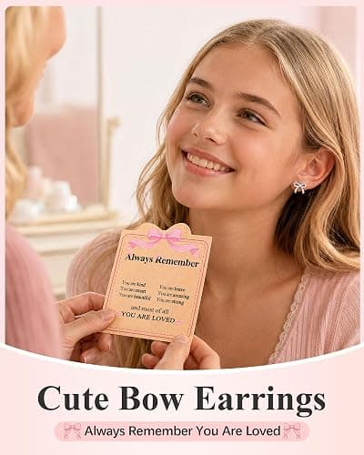 Eryuor You Are Loved, Hypoallergenic Cute Bow Stud Earrings Gifts for Girls thumbnail 3