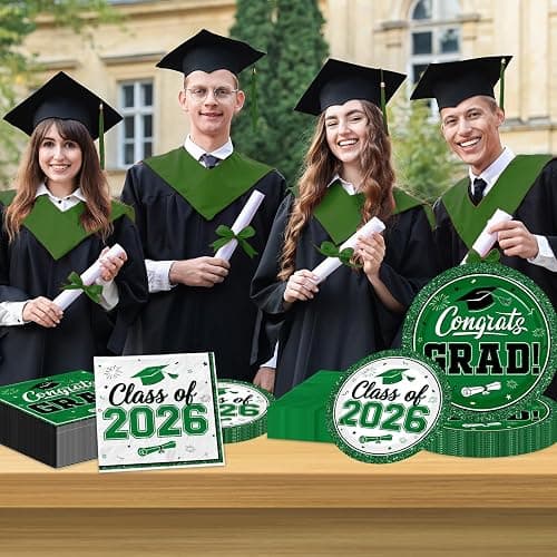 Graduation Plates and Napkins 2026, 200pcs Green Graduation Decorations Class of 2026 Grad Congrats Green Plates and Napkins Party Supplies for Graduation Party Favors,Serve 50 thumbnail 3
