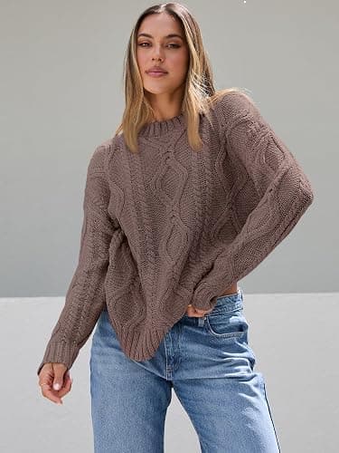 Trendy Queen Women's Oversized Cable Knit Crewneck Sweaters thumbnail 2