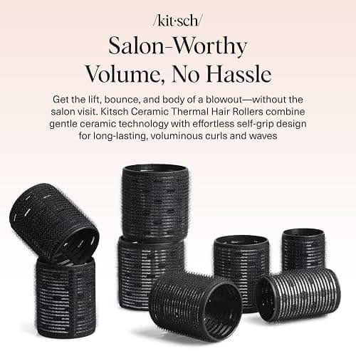 Kitsch Ceramic Thermal Hair Rollers for Women – Self Grip Hair Curlers for Heatless Curls Overnight - Volumizing Large Rollers for Short & Long Hair - For Long Lasting Frizz-Free Curls - Black, 8pcs thumbnail 2