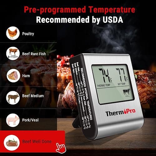 ThermoPro TP16 Large LCD Digital Cooking Food Meat Thermometer for Smoker Oven Kitchen BBQ Grill Thermometer Clock Timer with Stainless Steel Temperature Probe thumbnail 5