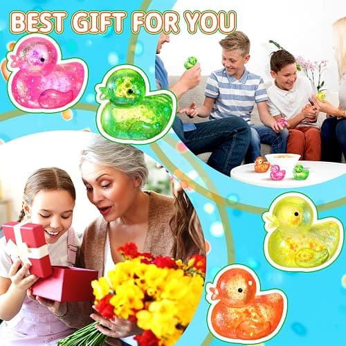 Meooeck 12 Pcs Duck Stress Relief Toys Stress Balls for Adult Mini Glitter Duck Squeeze Fun Fidget Toys Animal Balls Cute for Birthday Party Office Christmas Stocking Stuffer Gift ADHD Autism Anxiety thumbnail 6