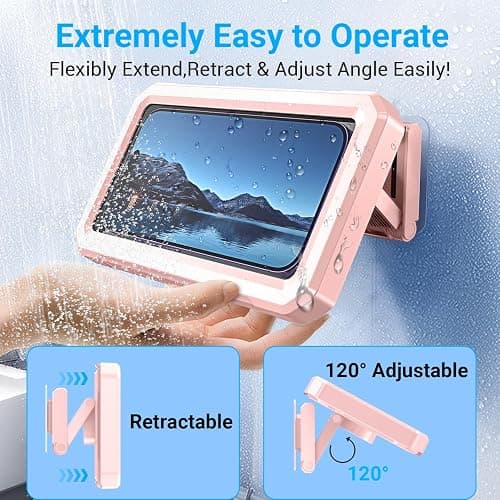 Coolpow Shower Phone Holder Waterproof【480°Rotatable】Retractable Adjustable Shower Phone Case Shower Stall Accessories for Bathroom Wall Phone Mount Stand Water Proof Anti Fog Case for 4-7"Cellphones thumbnail 6