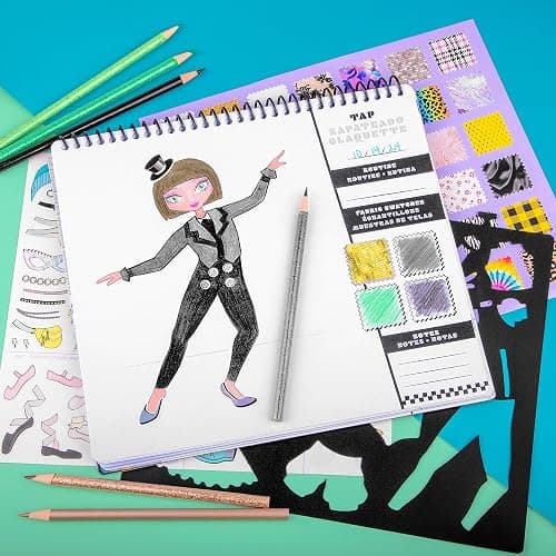 Fashion Angels I Just Wanna Dance Fashion Sketch Set, Create Dance-Themed Outfits with 35 Sketch Pages, 100+ Stickers & Stencils, Fun Craft Kit for Kids thumbnail 2