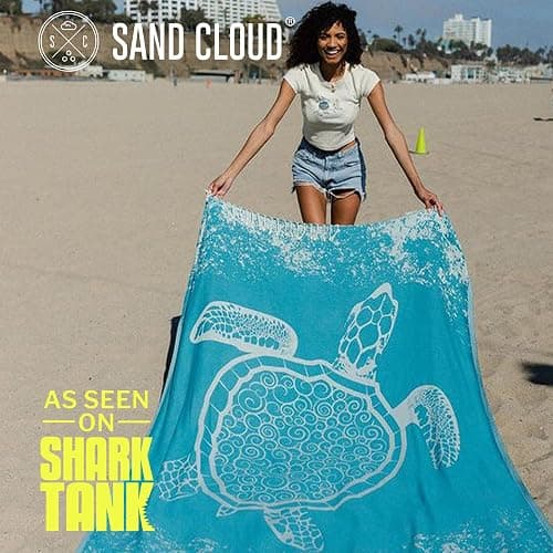 Sand Cloud Extra Large Turkish Beach Towel - Free 100% Organic Cotton Yarn Quick Dry for Beach, Picnic, Blanket or Bath As Seen on Shark Tank Marine Life (Crush Turtle Teal) thumbnail 2