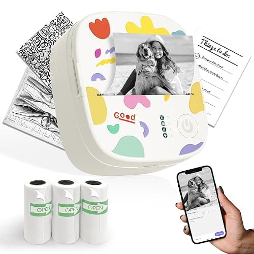 XenGro Mini Sticker Printer AHM2, Mini Thermal Printer with 3 Rolls Paper, Portable Bluetooth Inkless Printpods, Pocket Label Maker Suitable for Creative Kids DIY, Diaries, Photos, Study Notes -White - Image 1