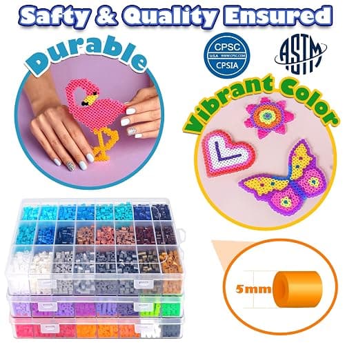 FUNZBO 15000+ 5mm Fuse Beads Kit - 72 Colors | 66 Patterns, Christmas Arts and Crafts for Kids, Art Decorations for Room, Christmas Toys Gifts for Girls, Boys and Teens Age 5+ Years Old thumbnail 4