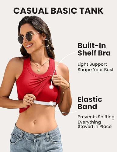 BVNSOZ 3 Pack Womens Tank Tops with Built in Bra Ribbed Racerback Tops | Light Support, Sleeveless Workout Shirt, Slim Fit, Double Layer, Scoop Neck, Summer Basic Cami, Stretch Material, Casual thumbnail 4