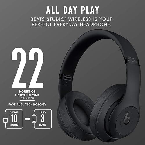 Beats Studio3 Wireless Noise Cancelling Over-Ear Headphones - Apple W1 Headphone Chip, Class 1 Bluetooth, 22 Hours of Listening Time, Built-in Microphone - Matte Black - Matte Black - Studio3 thumbnail 5