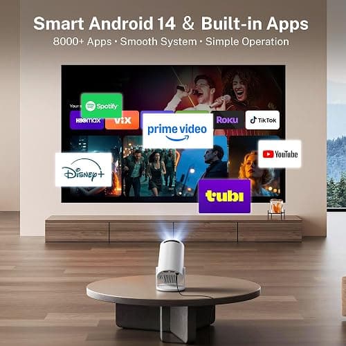 [2026 Upgraded] Mini Projector 4K Supported, Built-in App, Android TV OS X1 | Projector with WiFi 6 and Bluetooth 5.4, Phone Remote Control, Short Throw, Auto Keystone and 180° Rotatable for Home Outdoor thumbnail 2