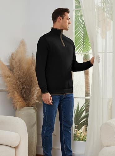 Zaitun Mens Quarter Zip Sweater Mock Neck Pullover Long Sleeve Jumper Casual Top thumbnail 5
