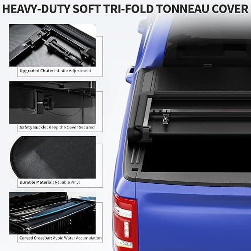 oEdRo Soft Tri-Fold Truck Bed Tonneau Cover Fit for 2005-2015 Tacoma 5ft | Soft Trifold Truck Bed Cover Compatible with 2005-2015 Toyota Tacoma with 5 feet Bed, Fleetside with Track Rail System thumbnail 3