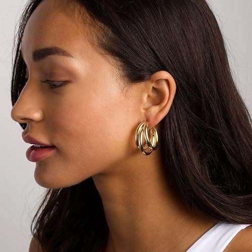 Gold Hoop Earrings Set for Women, 18 Pairs Hypoallergenic Statement Open Pearl Hoops Earring for Multipack, Gold Chunky Hoop Earrings for Women Trendy Jewelry thumbnail 2
