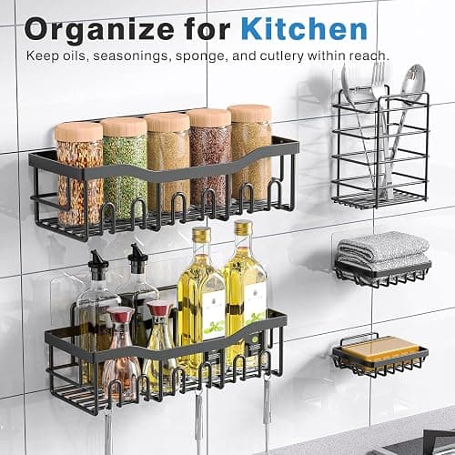 EUDELE Adhesive Shower Caddy, 5 Pack Rustproof Stainless Steel Bath Organizers With Large Capacity, No Drilling Shelves for Bathroom Storage & Home Decor thumbnail 7
