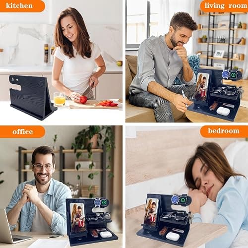 VEIYAILU Gifts for Dad Men Mom Women from Daughter Son Birthday Gifts Nightstand Organizer Mens Wood Phone Docking Station (Black) thumbnail 4