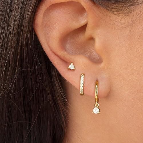Freekiss 3 Pairs Gold Hoop Earrings Set: Dainty Stud Earrings Trendy Small 14K Gold Plated Hypoallergenic Dangle Cartilage Huggie Hoop Earrings for Women Gold Jewelry for Women Gifts thumbnail 4