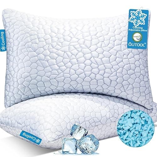 QUTOOL Cooling Pillow for Sleeping, CertiPUR-US Shredded Memory Foam Queen Pillows Set of 2, Cool Pillow for Hot Sleepers Adjustable Firm Pillow for Side, Back, Stomach Sleepers Soft Yet Support,White - Image 1