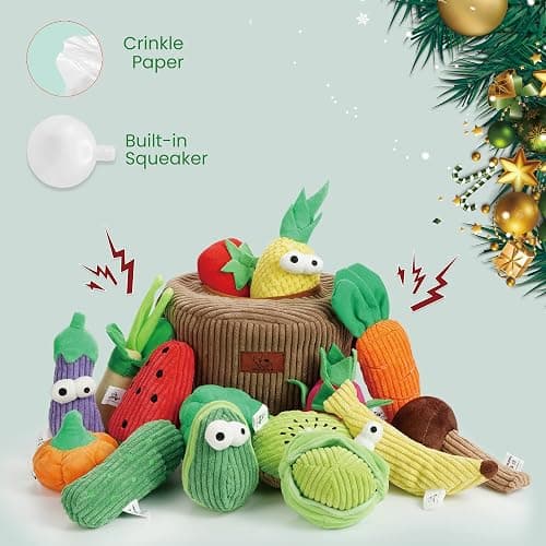 Nocciola Small Squeaky Crinkle Dog Toys- 15 Packs Grocery Basket Fruits Veggies Puppy Toys to Keep Busy, Cute Durable Plush Stuffed Hide Seek Cognitive Dog Christmas Stocking Stuffers thumbnail 3