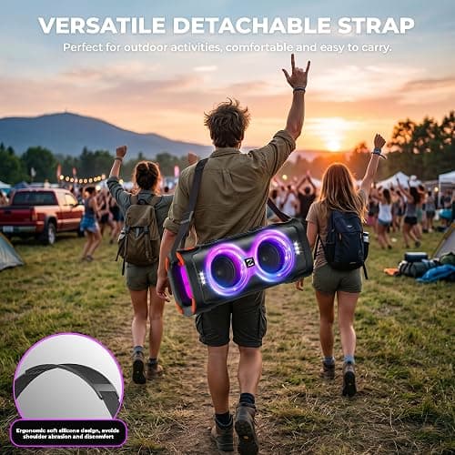 SunTrok Party Bluetooth Speaker: 300W Peak Powerful Loud Stereo Sound Deep Bass, Large Portable Wireless Speakers with Subwoofer, TWS Dynamic Light Show 15H Playtime for Outdoor Camping Backyard Beach thumbnail 7
