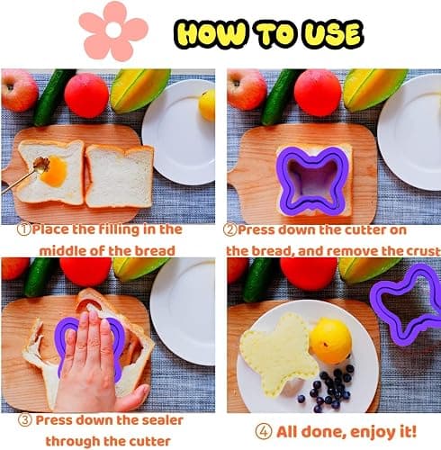 BANIC Uncrustable Sandwich Cutter, 43 Pcs Sandwich Cutter and Sealer Set with Storage Container, Crustless Sandwich Cutter Heart Star Unicorn Dino etc, Lunch & Bento Box Accessories thumbnail 7