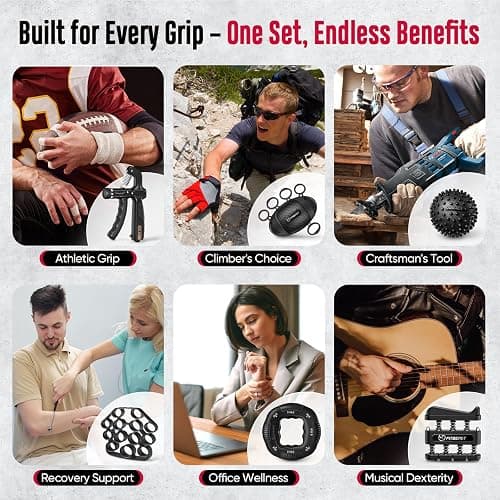 FitBeast Grip Strength Trainer, Hand Gripper Strengthener Kit - 6 Pack with Adjustable Resistance Forearm Strengthener, Forearm Exerciser and Massage Balls for Hand Therapy, Grip Training thumbnail 7
