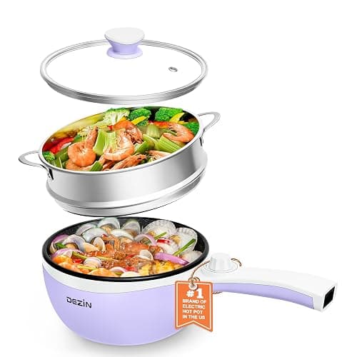 Dezin Hot Pot Electric Upgraded, Non-Stick Sauté Pan, Rapid Noodles Electric Pot, 1.5L Mini Portable Hot Pot for Steak, Egg, Fried Rice, Ramen, Oatmeal, Soup with Power Adjustment - 1.5L(Without Steamer) - Beige thumbnail 2