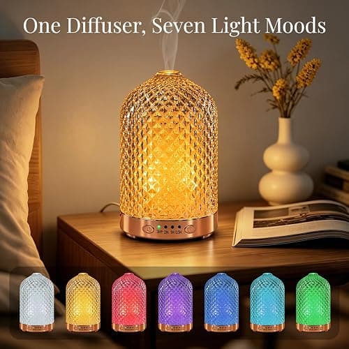 Antrovelle Essential Oil Diffuser for Home, Glass 120 ml | 7 Color Lights, Quiet Aromatherapy Diffuser, Auto Shut-Off & Timer for Bedroom Office, Gifts for Women - Dimond Glass thumbnail 3