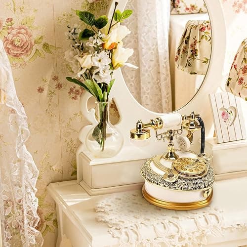Big Vintage Telephone Jewelry Box 7x8" with Drawer - Heart Shaped Trinket Music Boxes with Retro Dial, Victorian Storage, Cute Antique Gifts for Women, Unique Style Home Decoration, Shelf Decor thumbnail 7