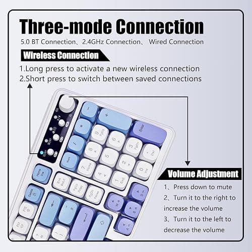 Bangsanth Wireless Keyboard, RGB Gaming Keyboard, Tri-mode BT5.0/2.4GHz/USB-C, 99-Key Creamy, Anti-ghosting Keys, Compatible with PC, Mac, Gaming Consoles, UK Layout thumbnail 3