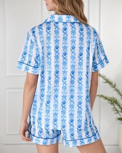 Pajamas for Womens Set Summer 2 Pece Pjs Matching Shorts Set Loungewear Palm Sleepwear for Beach Vacation, Holiday thumbnail 5
