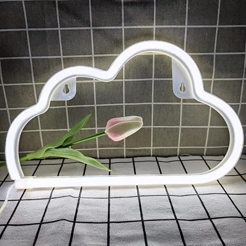 Cloud Neon Signs, LED Light for Wall Decor, Battery or USB Powered Sign Shaped Decoration Lights Bedroom Aesthetic Teen Girl Kid Room Christmas Birthday Wedding Party White thumbnail 2