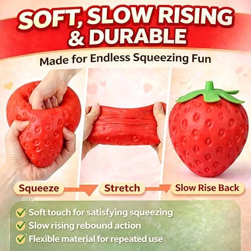 8In Strawberry Squishy, Jumbo Squishy Strawberry Giant Big Realistic Strawberry Moldable Soft Squishys Slow Rising Stress Ball for Anxiety Stress Party Favor for Adults (8IN Strawberry) thumbnail 3