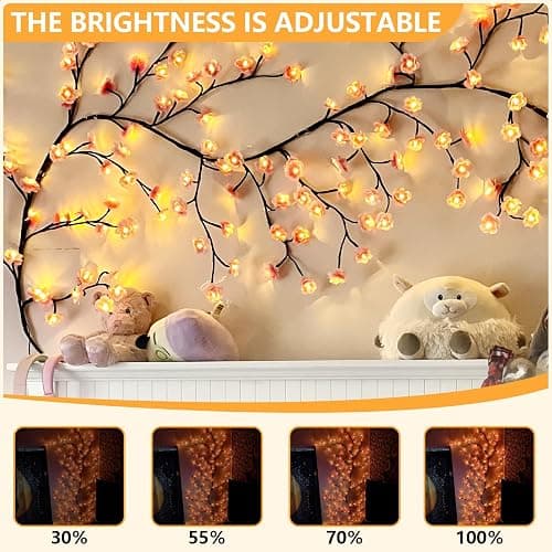 FNHMSL Cherry Enchanted Willow Vine Lights, 4FT 48LED Pink Cherry Blossom Tree Branch Lights for Wall, Remote Timer,8 Light Model,Bedroom Wall Doors Wedding, Christmas, USB Battery Box thumbnail 2