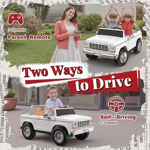 ANPABO Licensed Ford F-150 24V 2 Seater Ride on Car for Kids, White | Retro all-terrain 24v ride on toys for ages 3-8 w/parent remote, 4x100w motors, 3 speeds, large storage trunk & music player thumbnail 5