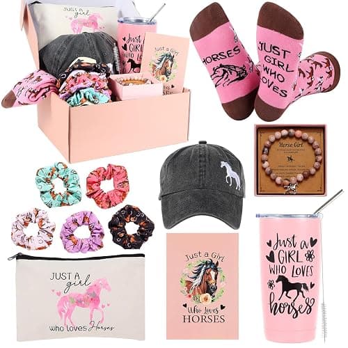 Horse Lover Gifts: Cool Stuff for Women & Men - Horse Tumbler, Makeup Bag, Baseball Hat, Bracelet, Hair Band, Socks, Card for Birthday & Christmas - Image 1
