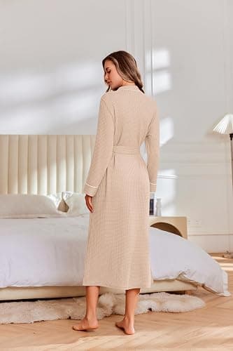 Ekouaer Robes for Women Lightweight Knit Waffle Bathrobe Full Length Kimono Casual Ladies Loungewear thumbnail 3