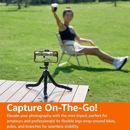 Amazon Basics Portable and Flexible Tripod with Wireless Remote and Smartphone Clamp, 10-inch long, Black thumbnail 6