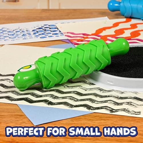 READY 2 LEARN Paint and Dough Texture Rollers, Set of 4 | Patterned Rolling Pins for Kids, Craft Accessories and Art Tools, Original Colors thumbnail 7