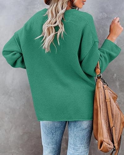 Saodimallsu Womens Oversized Sweaters Long Sleeve V Neck Knit Pullover | Batwing Long Sleeve, Oversized Sweaters, Loose Pullover, V Neck, Button Henley Tops, Winter Pullover, Knit Jumper thumbnail 3