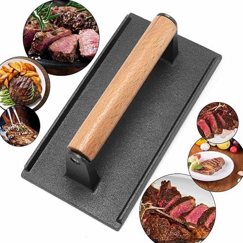 Shoze Cast Iron Steak Press Weight Non-Stick Bacon Grill Press Flat BBQ Grill Accessories Griddle Kit for Home Kitchen Black 20 X 10 Cm thumbnail 7