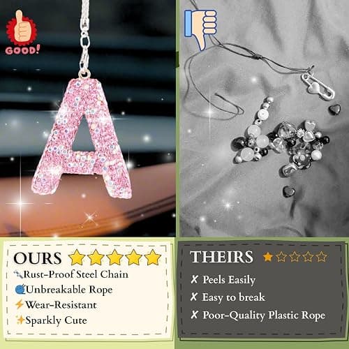 MOTOFITOOL Bling Pink Car Accessories for Women Letter Charm, Rainbow Color Rear View Mirror Cute Crystal Pendant Car Decorations, Lucky Gifts Diamond Rhinestone Charm Interior(A, Tassel Heart) thumbnail 5
