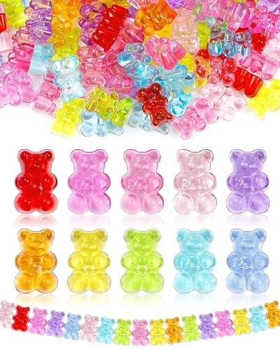 200pcs FIVEIZERO Clear Acrylic Bear Beads, Mixed Color Gummy Bear Beads for Bracelet, Necklace, and DIY Crafts, Cute Bear Charms for Jewelry Making - Image 1