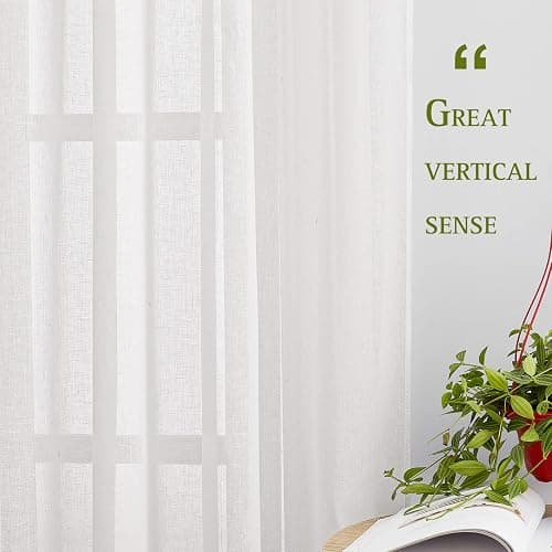 NICETOWN White Sheer Linen Curtains for Living Room 84 inch Length 2 Panels Set, Grommet Semi Sheer Privacy with Light Filtering Flax Window Treatments for Bedroom, W52 x L84 thumbnail 5