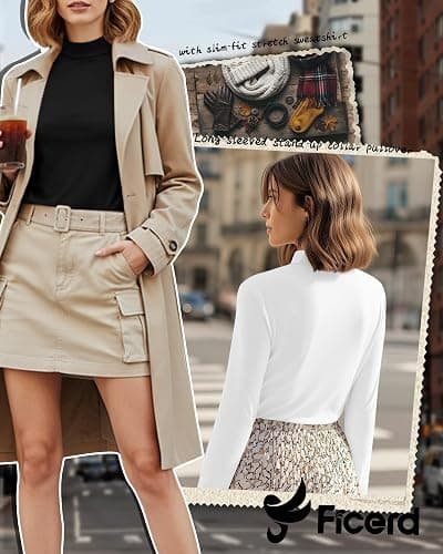 Ficerd 3 Pack Women's Mock Turtleneck Tops Long Sleeve | Mock Neck Shirts, Ladies' Casual Basic Tees, Stretch Undershirts, Soft Business Outfits, Fall Winter Clothes 2026 Trendy thumbnail 4