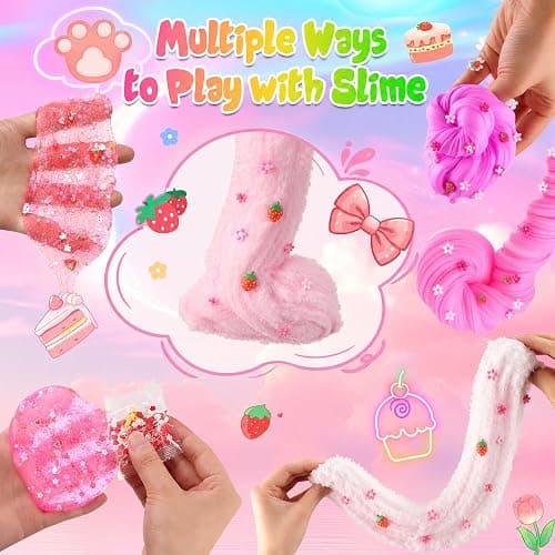 6-Pack Pink Slime Kit for Girls, Cloud Butter Squishy Birthday Gift Set | Party favor, goodie bag stuffer, Easter basket filler and sensory toy for kids ages 4-10 thumbnail 5