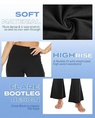 Sundwudu Black Flare Yoga Pants for Women-High Waist Flare Leggings Workout | soft thumbnail 5