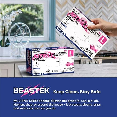 Beastek Nitrile Disposable Exam Gloves, 4Mil 100Ct Powder-Free Latex-Free Food-Safe for Cooking Medical Esthetician, Hot Pink thumbnail 8