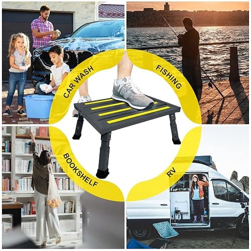 DEPSUNNY Adjustable Height Aluminum RV Step, Stable Foldable Platform Step Stool, Supports Up to 1,000 lb, Non-Slip Rubber Feet and Platform Mat, Easy to Carry (Black) thumbnail 7