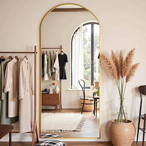 Furnbar Full Length Mirror, 64"x21" Arched Full Body Mirror, Floor Mirrors with Stand, Standing Hanging Leaning Against Wall,Aluminum Frame Mirrors for Bedroom Cloakroom,Living Room,Gold thumbnail 3