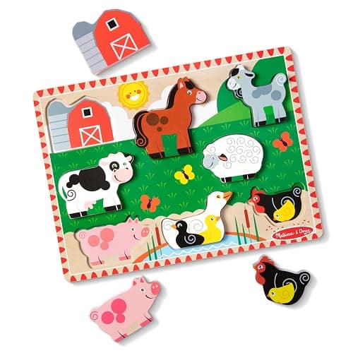 Melissa & Doug Farm Wooden Chunky Puzzle (8 pcs) - FSC Certified | 8 Chunky Wooden Pieces, Stand-Up Farm Animals and Barn, Motor Skill Building Puzzle Play, Toddler Toys for Kids, Ages 2+ thumbnail 4